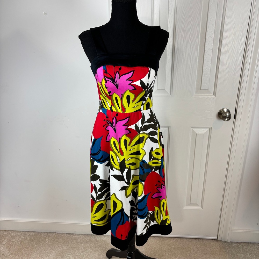 Madison Leigh‎ Petite Floral Sun Dress Red Pink Green Fit Flare 4P 271545M